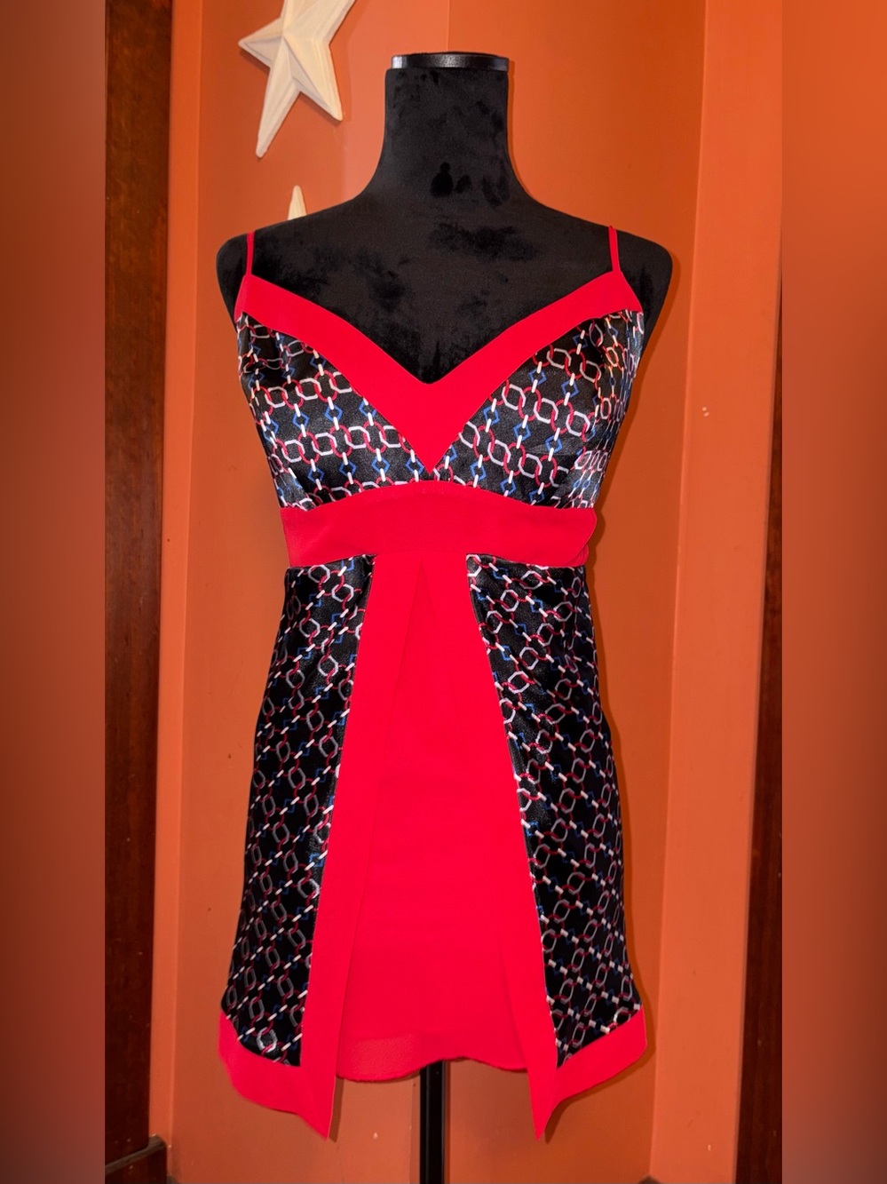 Y2K 2000’s Bisou Bisou Red & Black Chain-Print blouse/mini dress